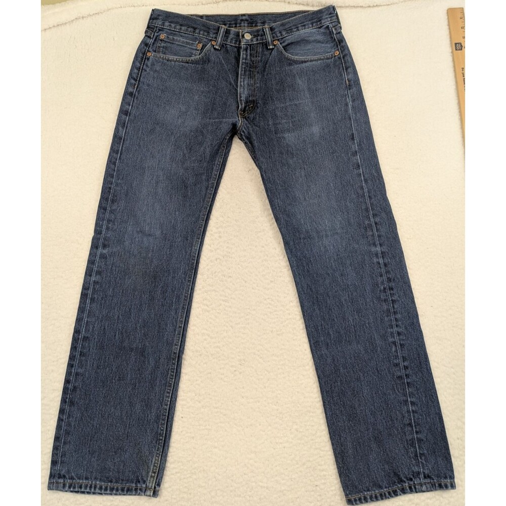 Levis 505 Men's Regular Fit Jeans Blue 34x30.5 Dark Wash Denim 100% Cotton